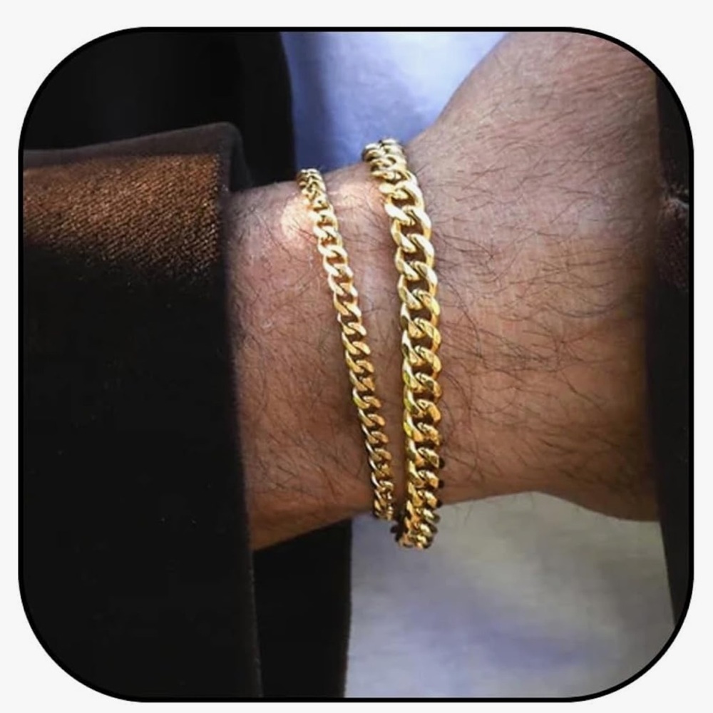 Men’s 2 Piece Gold Tone Chain Bracelet Set